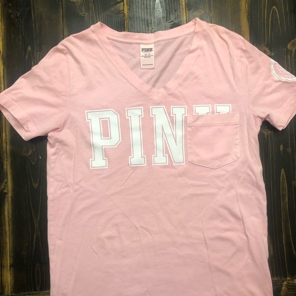 VS PINK Campus Pocket Tee size small COTTON CANDY PINK with white lettering. - Picture 2 of 5